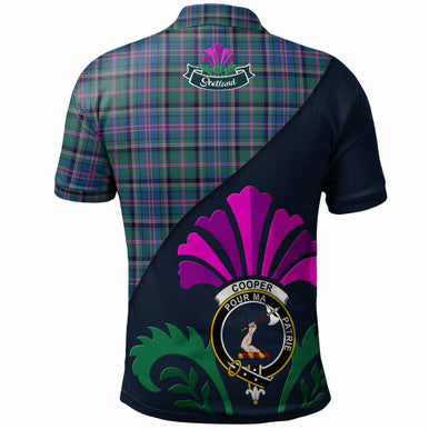 Scottish Cooper Clan Crest Tartan Polo Shirt - Scotland Thistle Style Back Side Tartan Plaid