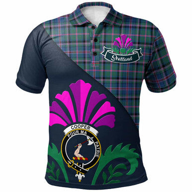 Scottish Cooper Clan Crest Tartan Polo Shirt - Scotland Thistle Style Front Side Tartan Plaid
