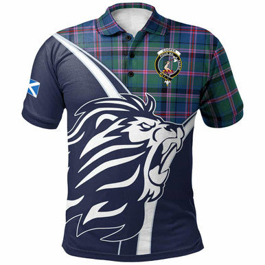 Scottish Cooper Clan Crest Tartan Polo Shirt - Scottish Flag With Lion Front Side Tartan Plaid