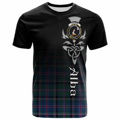 Scottish Cooper Clan Crest Tartan T-Shirt - Alba Gu Brath Family Crest Celtic Inspired Front Side Tartan Plaid