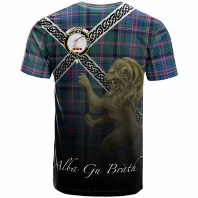 Scottish Cooper Clan Crest Tartan T-Shirt - Celtic With Scotland Lion Back Side Tartan Plaid