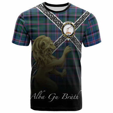 Scottish Cooper Clan Crest Tartan T-Shirt - Celtic With Scotland Lion Front Side Tartan Plaid