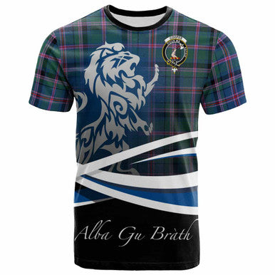 Scottish Cooper Clan Crest Tartan T-Shirt - Scotland Lion Front Side Tartan Plaid