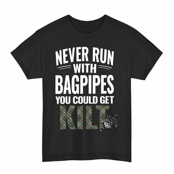 Scottish Craig Ancient Clan Tartan Never Run With Bagpipes T-Shirt Tartan Plaid Black Color