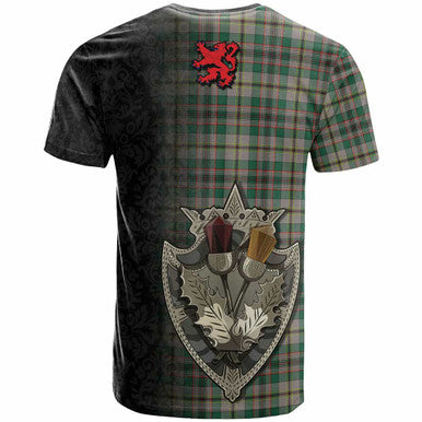 Scottish Craig Ancient Clan Tartan T-Shirt - Half Thistle Flowers Celtic Design Back Side Tartan Plaid