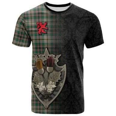Scottish Craig Ancient Clan Tartan T-Shirt - Half Thistle Flowers Celtic Design Front Side Tartan Plaid