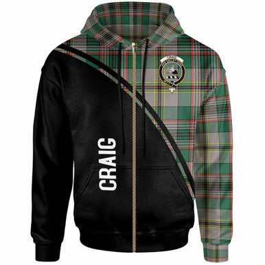 Scottish Craig Clan Crest Tartan Curve Hoodie Zip-up Tartan Plaid