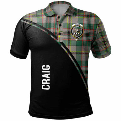 Scottish Craig Clan Crest Tartan Curve Polo Shirt Front Side Tartan Plaid