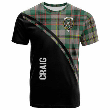 Scottish Craig Clan Crest Tartan Curve T-Shirt Front Side Tartan Plaid