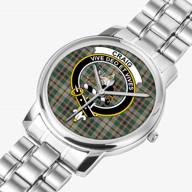 Scottish Craig Clan Crest Tartan Folding Clasp Steel Quartz Watches Tartan Plaid Silver 2
