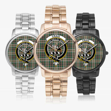 Scottish Craig Clan Crest Tartan Folding Clasp Steel Quartz Watches Tartan Plaid All