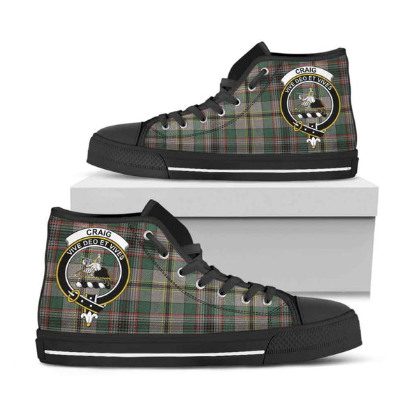 Scottish Craig Clan Crest Tartan High Top Shoes Black Sole Tartan Plaid