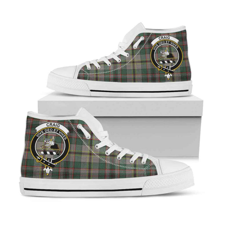 Scottish Craig Clan Crest Tartan High Top Shoes White Sole Tartan Plaid