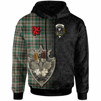 Scottish Craig Clan Crest Tartan Hoodie - Half Thistle Flowers Celtic Design Front Side Tartan Plaid