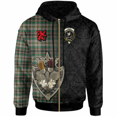 Scottish Craig Clan Crest Tartan Hoodie - Half Thistle Flowers Celtic Design Zip-up Tartan Plaid