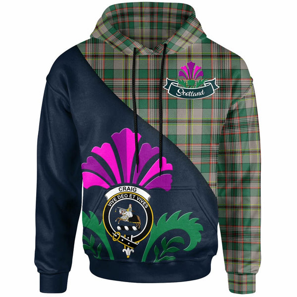 Scottish Craig Clan Crest Tartan Hoodie - Scotland Thistle Style Front Side Tartan Plaid