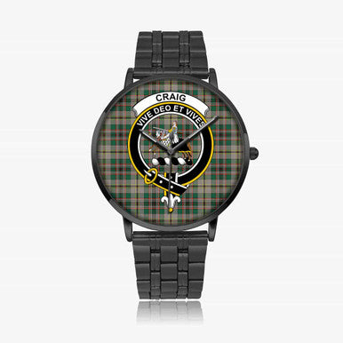 Scottish Craig Clan Crest Tartan Instafamous Steel Quartz Watches Tartan Plaid Black 1
