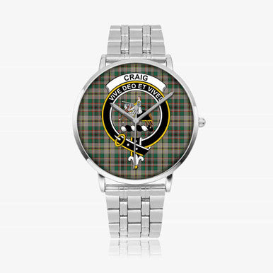 Scottish Craig Clan Crest Tartan Instafamous Steel Quartz Watches Tartan Plaid Silver 1