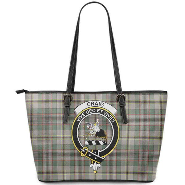 Scottish Craig Clan Crest Tartan Leather Tote Tartan Plaid