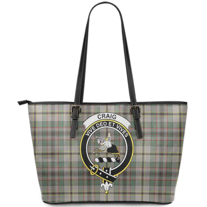 Scottish Craig Clan Crest Tartan Leather Tote Tartan Plaid