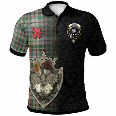 Scottish Craig Clan Crest Tartan Polo Shirt - Half Thistle Flowers Celtic Design Front Side Tartan Plaid