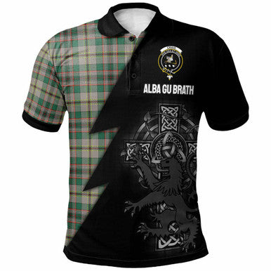 Scottish Craig Clan Crest Tartan Polo Shirt - Lion Rampant Celtic Cross Flash Style Front Side Tartan Plaid