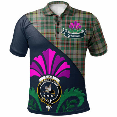 Scottish Craig Clan Crest Tartan Polo Shirt - Scotland Thistle Style Front Side Tartan Plaid