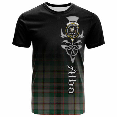 Scottish Craig Clan Crest Tartan T-Shirt - Alba Gu Brath Family Crest Celtic Inspired Front Side Tartan Plaid