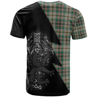 Scottish Craig Clan Crest Tartan T-Shirt - Lion Rampant Celtic Cross Flash Style Back Side Tartan Plaid