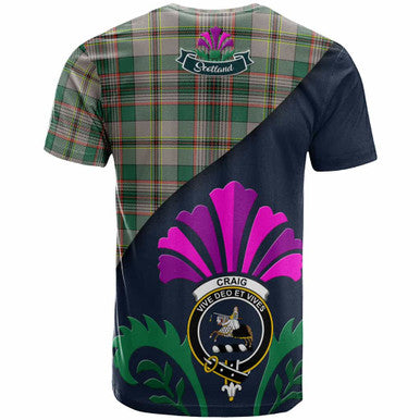 Scottish Craig Clan Crest Tartan T-Shirt - Scotland Thistle Style Back Side Tartan Plaid