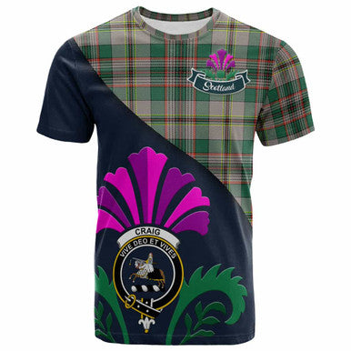 Scottish Craig Clan Crest Tartan T-Shirt - Scotland Thistle Style Front Side Tartan Plaid