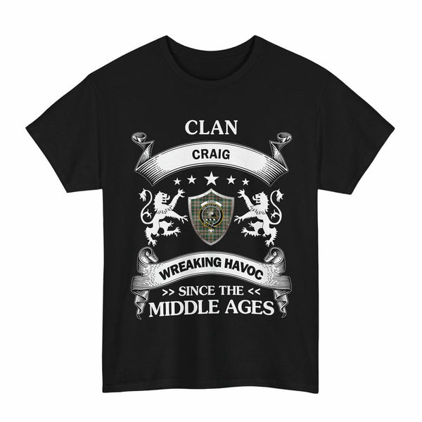 Scottish Craig Clan Crest Tartan T-Shirt Wreaking Havoc Design Tartan Plaid Black Color