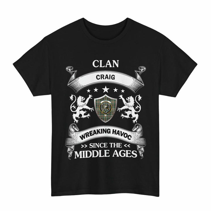 Scottish Craig Clan Crest Tartan T-Shirt Wreaking Havoc Design Tartan Plaid Black Color