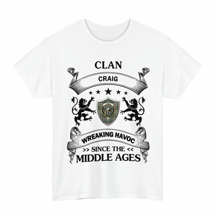 Scottish Craig Clan Crest Tartan T-Shirt Wreaking Havoc Design Tartan Plaid White Color