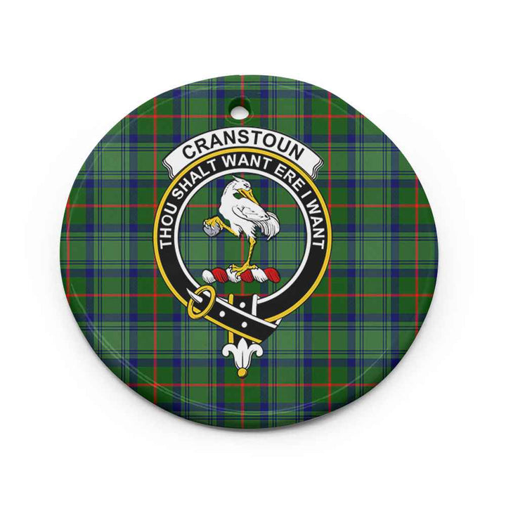 Scottish Cranstoun Clan Crest Tartan Ceramic Ornament Circle Shape Tartan Plaid