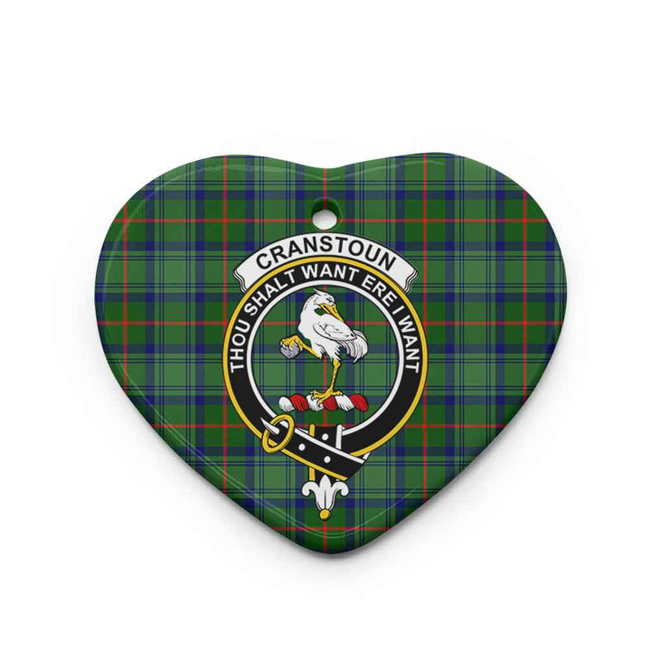 Scottish Cranstoun Clan Crest Tartan Ceramic Ornament Heart Shape Tartan Plaid
