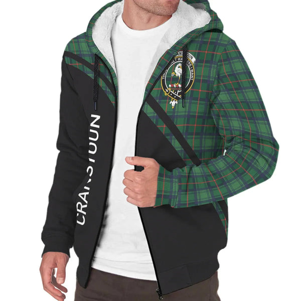 Scottish Cranstoun Clan Crest Tartan Curve Sherpa Hoodie