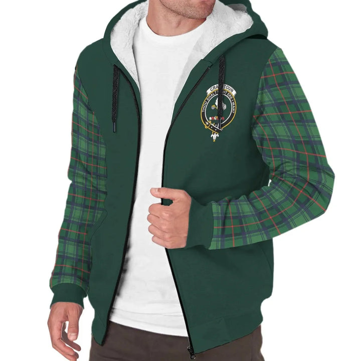 Scottish Cranstoun Clan Crest Tartan Plaid Sleeve Sherpa Hoodie