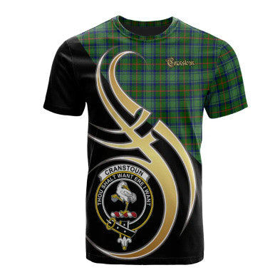 Scottish Cranstoun Clan Crest Tartan T-Shirt Believe in Me Front Side Tartan Plaid