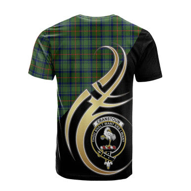 Scottish Cranstoun Clan Crest Tartan T-Shirt Believe in Me Back Side Tartan Plaid