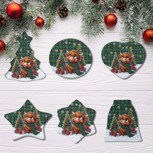 Scottish Cranstoun Clan Tartan Ceramic Ornament Cute Highland Cow Christmas All Style Tartan Plaid