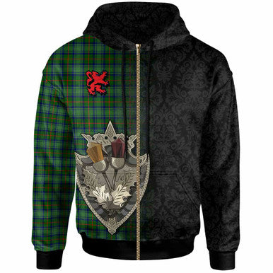 Scottish Cranstoun Clan Tartan Hoodie - Half Thistle Flowers Celtic Design Zip-up Tartan Plaid