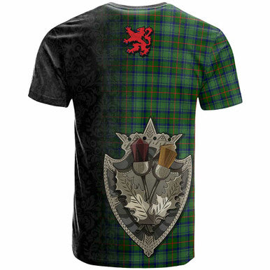 Scottish Cranstoun Clan Tartan T-Shirt - Half Thistle Flowers Celtic Design Back Side Tartan Plaid