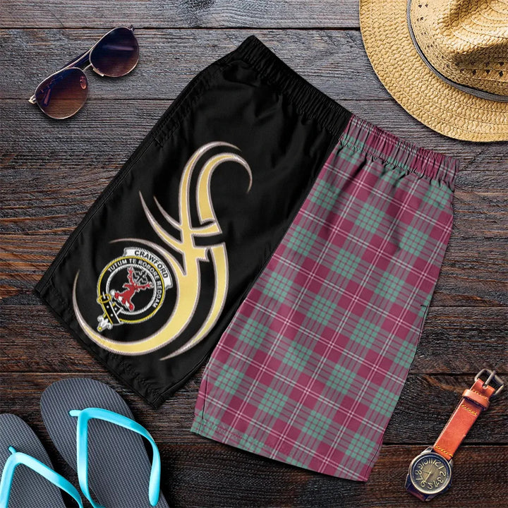 Scottish Crawford Ancient Clan Crest Tartan Believe in Me Men's Shorts