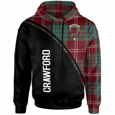 Scottish Crawford Clan Crest Tartan Curve Hoodie Front Side Tartan Plaid