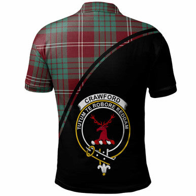 Scottish Crawford Clan Crest Tartan Curve Polo Shirt Back Side Tartan Plaid