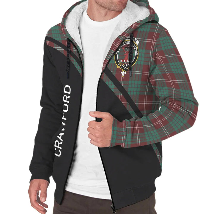 Scottish Crawford Clan Crest Tartan Curve Sherpa Hoodie