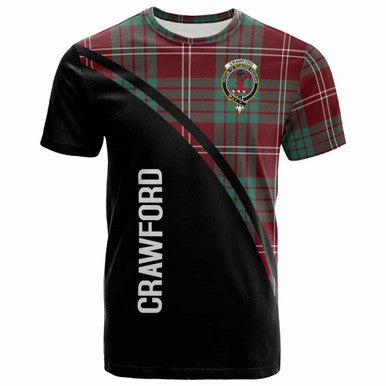 Scottish Crawford Clan Crest Tartan Curve T-Shirt Front Side Tartan Plaid