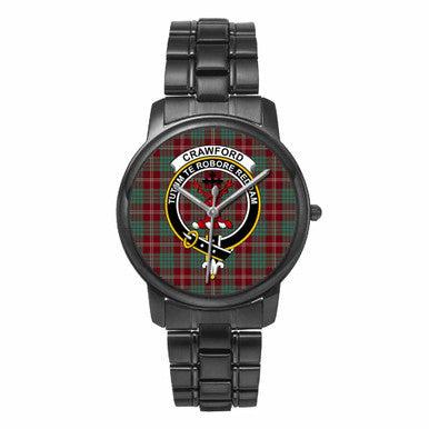 Scottish Crawford Clan Crest Tartan Folding Clasp Steel Quartz Watches Tartan Plaid Black 1