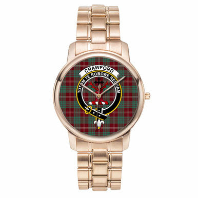 Scottish Crawford Clan Crest Tartan Folding Clasp Steel Quartz Watches Tartan Plaid Rose Gold 1